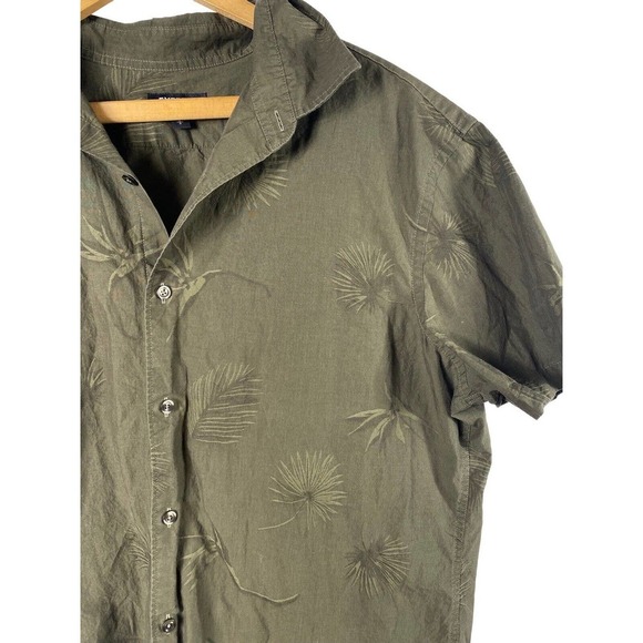 Express Large Shirt Mens Button Down Military Green Palm Leaf Print Tropical - Picture 2 of 7